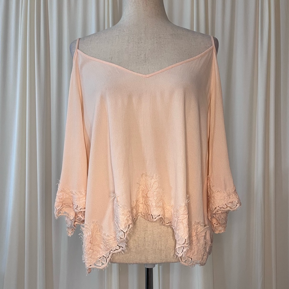 Astr the Label Silk Blend Off-Shoulder Top with Lace Trim Size XS